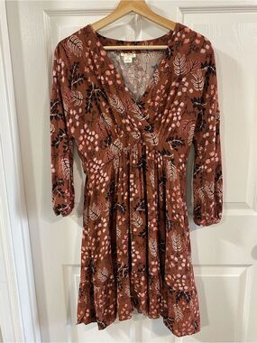 Mimi Maternity Rust Floral V-Neck Long Sleeve Mini Dress Small Boho Nursing Fall